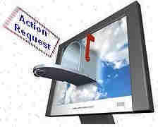 mailbox in computer monitor with letter that reads "Action Request"